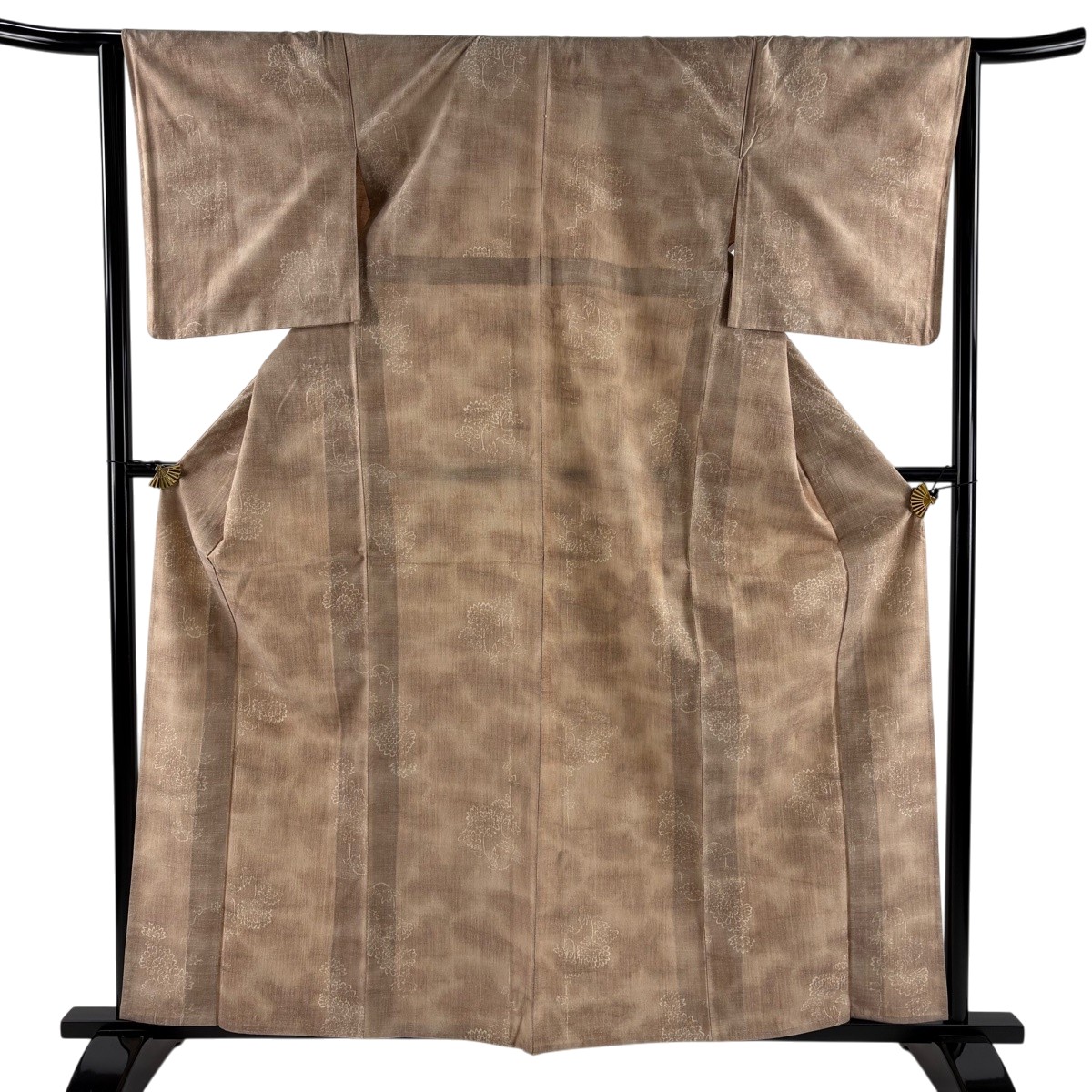 【美品】 紬 身丈161cm 裄丈63cm S 単衣 菊 薄茶色 正絹 秀品 【中古】