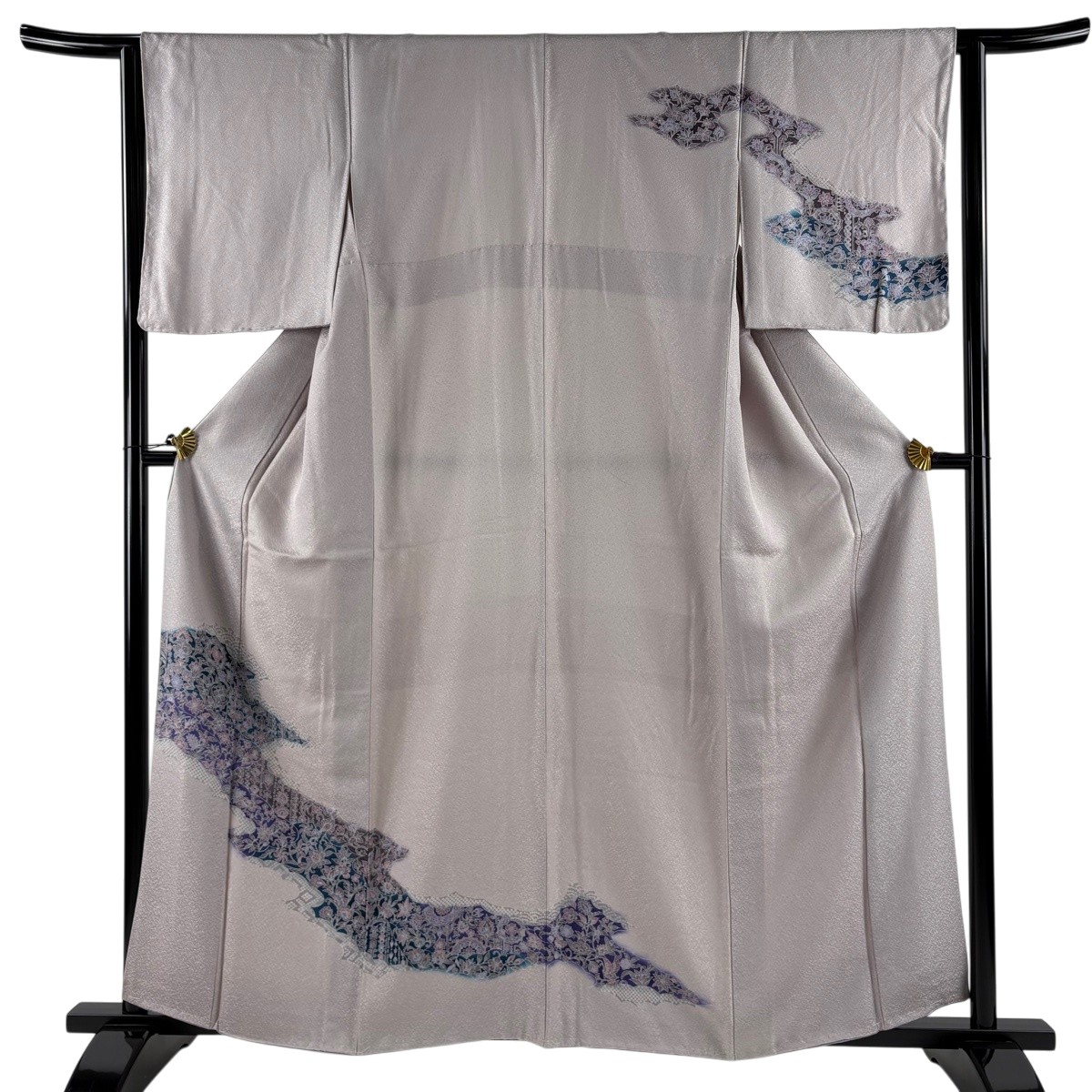 付下げ 身丈161.5cm 裄丈62.5cm S 袷 花唐草 逆さ雲取り 灰紫 正絹 秀品 【中古】 5,100円