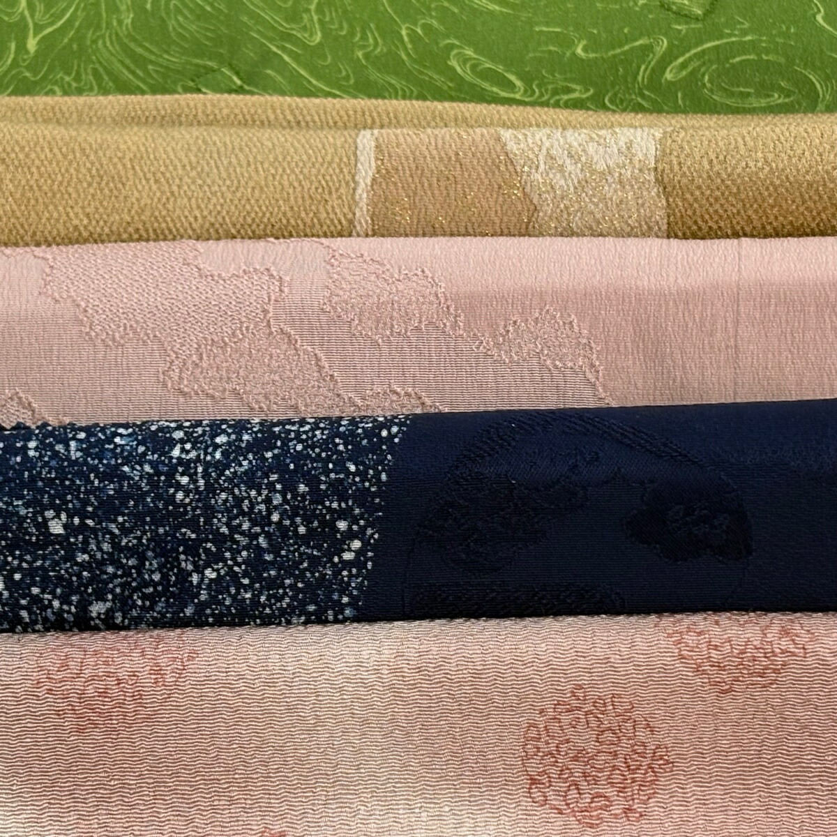 帯揚げ 優品 帯揚げ5枚セット よもぎ色 正絹 和装小物 【中古】