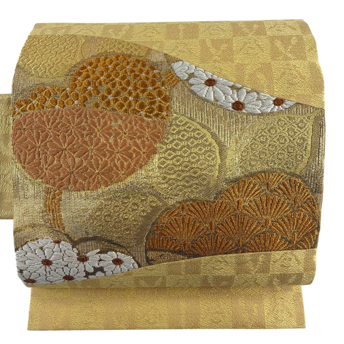 【在庫一掃】 【美品】 名古屋帯 逸品 団扇 花 金銀糸 箔 金色 正絹 【中古】｜バイセル 店