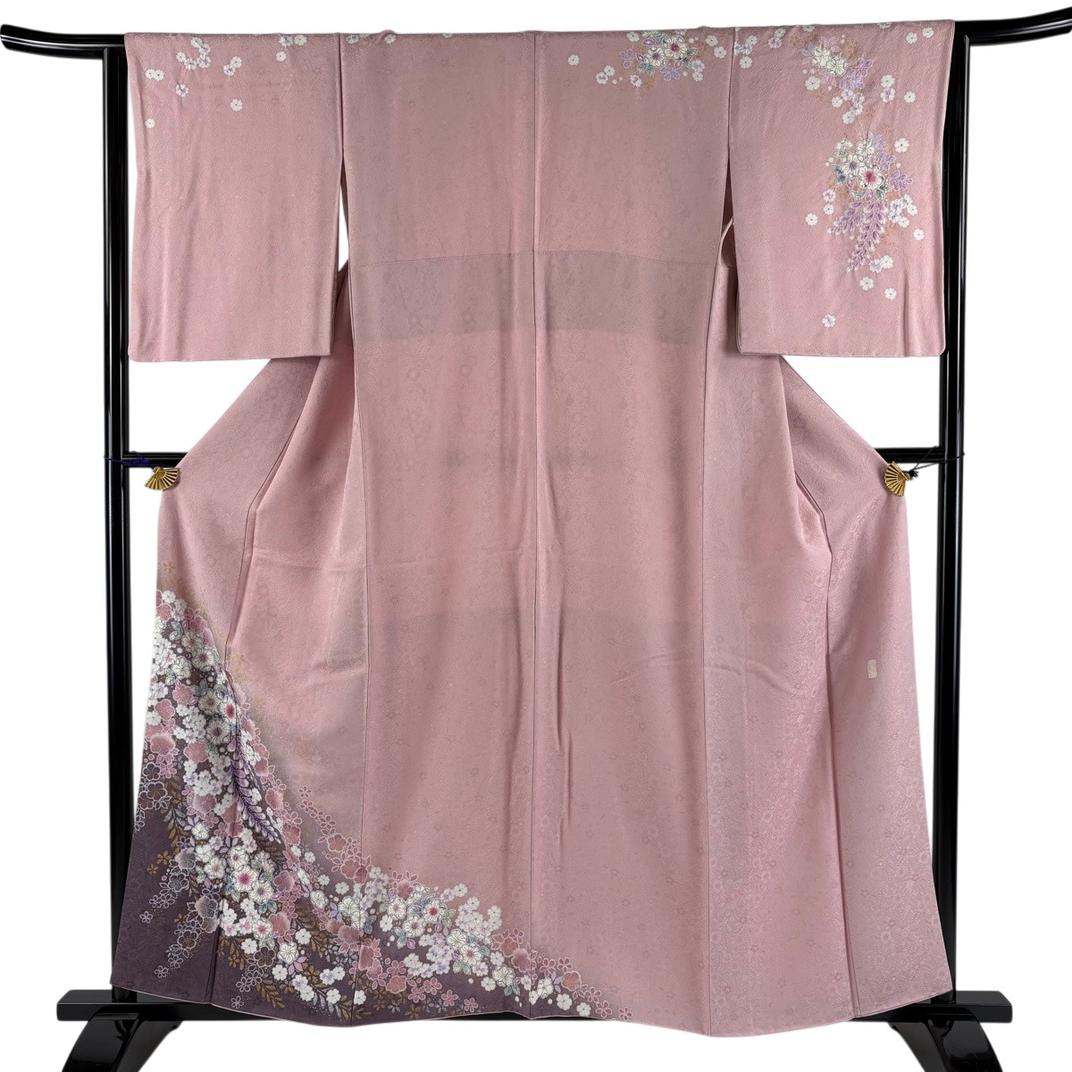 訪問着 身丈158.5cm 裄丈64cm M 袷 やまと 辻が花 金銀彩 染め分け ピンク 正絹 名品 【中古】
