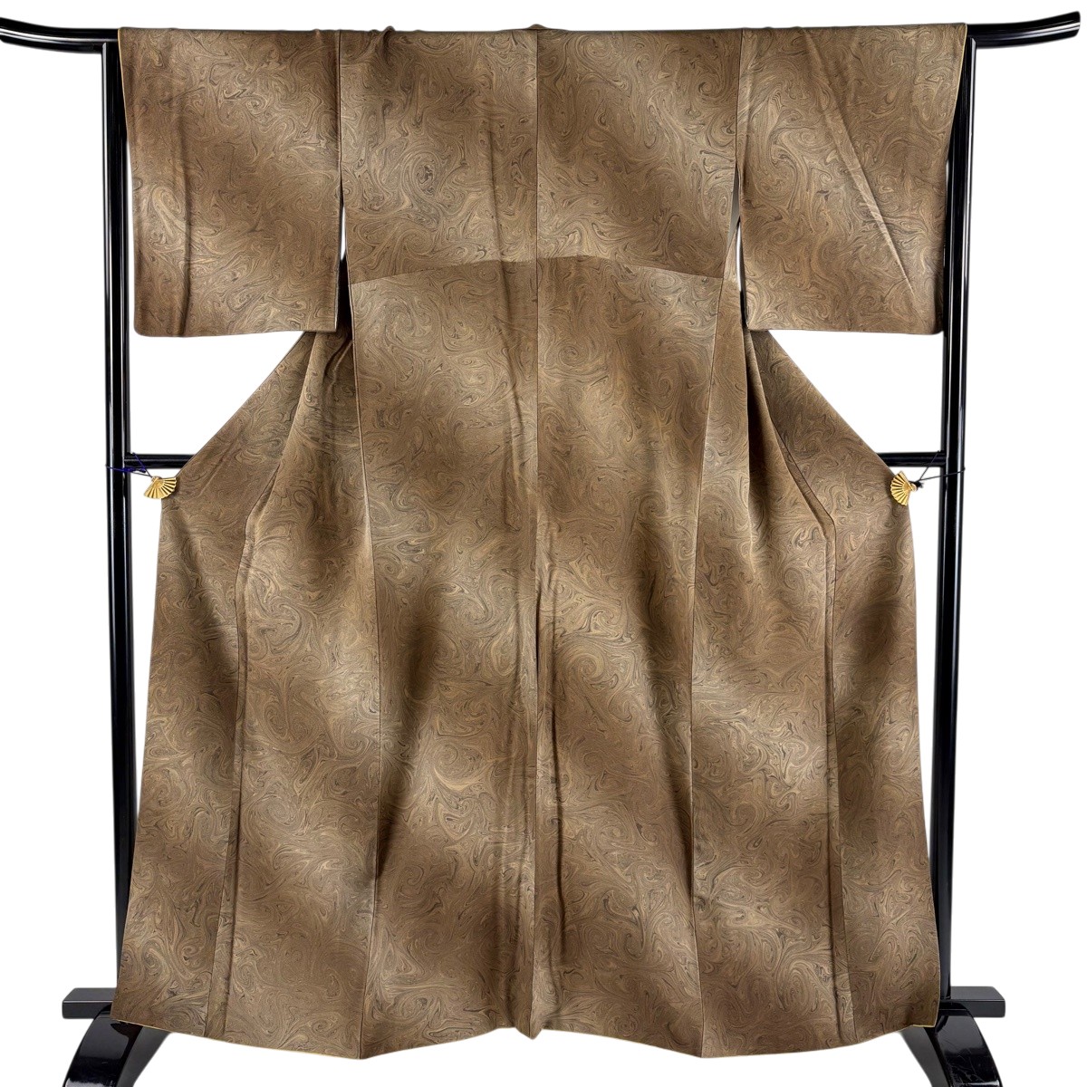 【美品】 小紋 身丈160cm 裄丈66cm M 袷 墨流し ぼかし 茶色 正絹 名品 【中古】