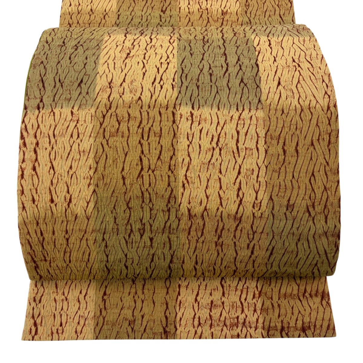 【美品】 袋帯 秀品 幾何学 絞り オレンジ 全通 正絹 【中古】