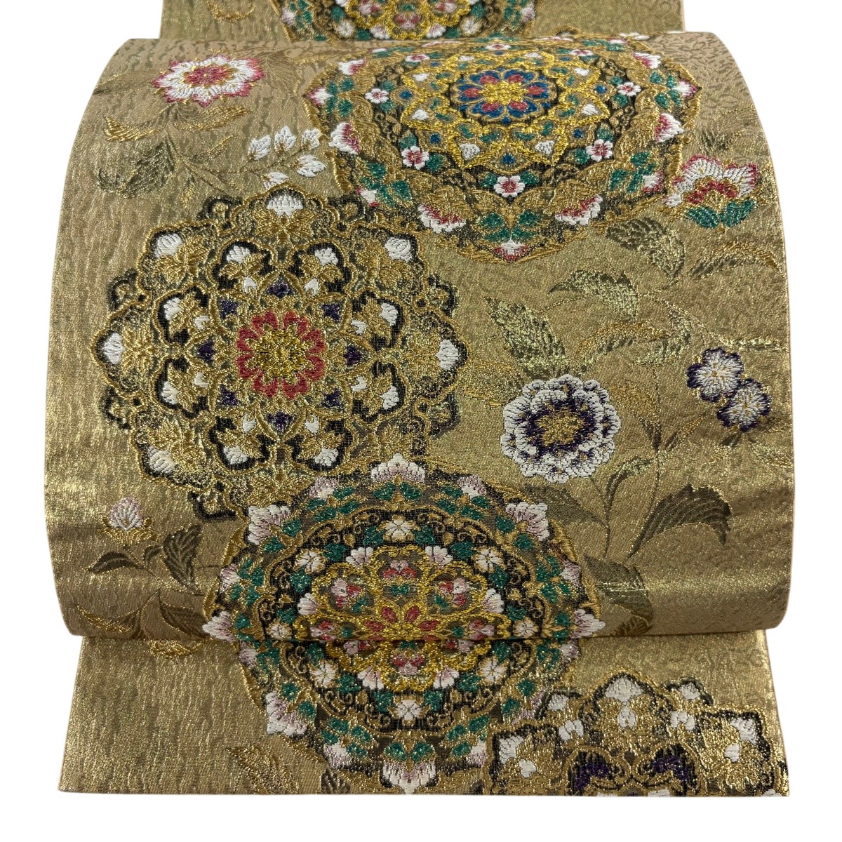 【美品】 袋帯 秀品 華文 草花 金糸 箔 金色 六通 正絹 【中古】