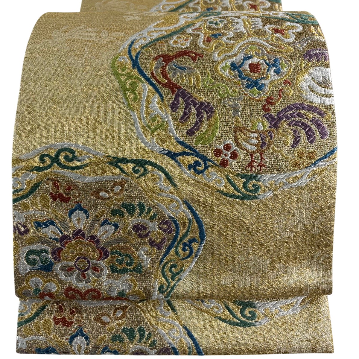 【美品】 袋帯 秀品 鳥 華文 金銀糸 箔 金色 六通 正絹 【中古】
