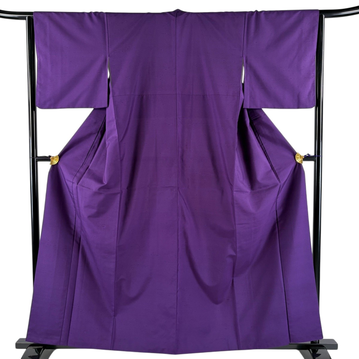 紬 身丈160cm 裄丈64.5cm M 袷 落款あり 濃紫 正絹 秀品 【中古】