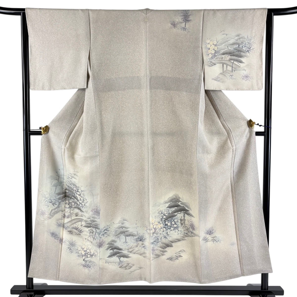 訪問着 身丈153cm 裄丈64cm M 袷 松 橋 ぼかし 灰紫 正絹 秀品 一つ紋 【中古】