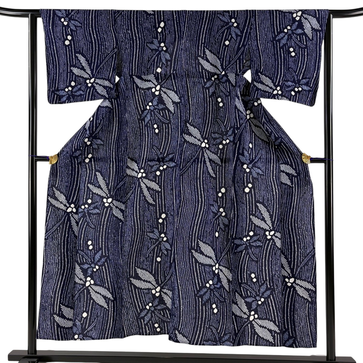 浴衣 身丈151cm 裄丈63cm S 絞り浴衣 とんぼ 青紫 綿 名品 【中古】