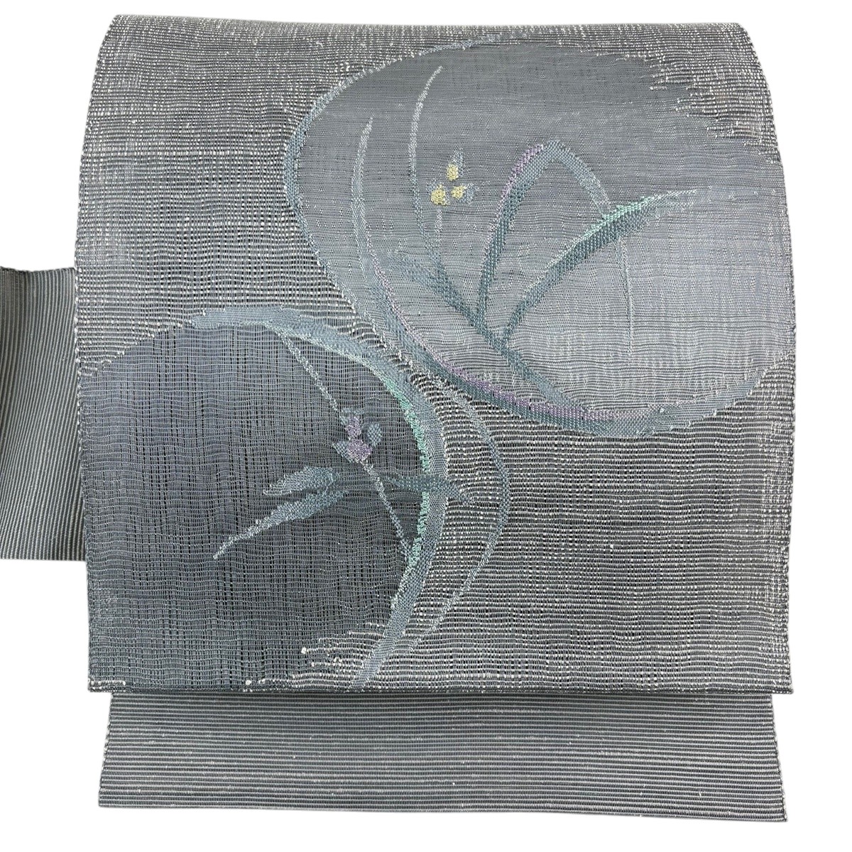 【美品】 名古屋帯 秀品 夏帯 絽 八寸名古屋帯 草花 灰色 正絹 【中古】