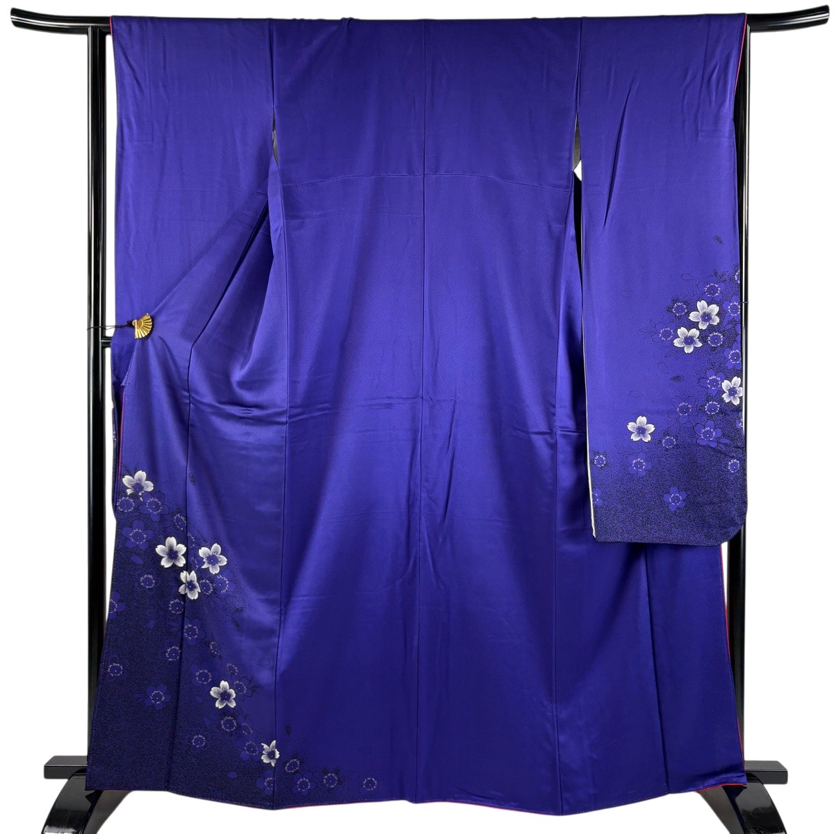 振袖 身丈165cm 裄丈64cm M 袷 桜 花びら 金彩 紫 正絹 秀品 【中古】
