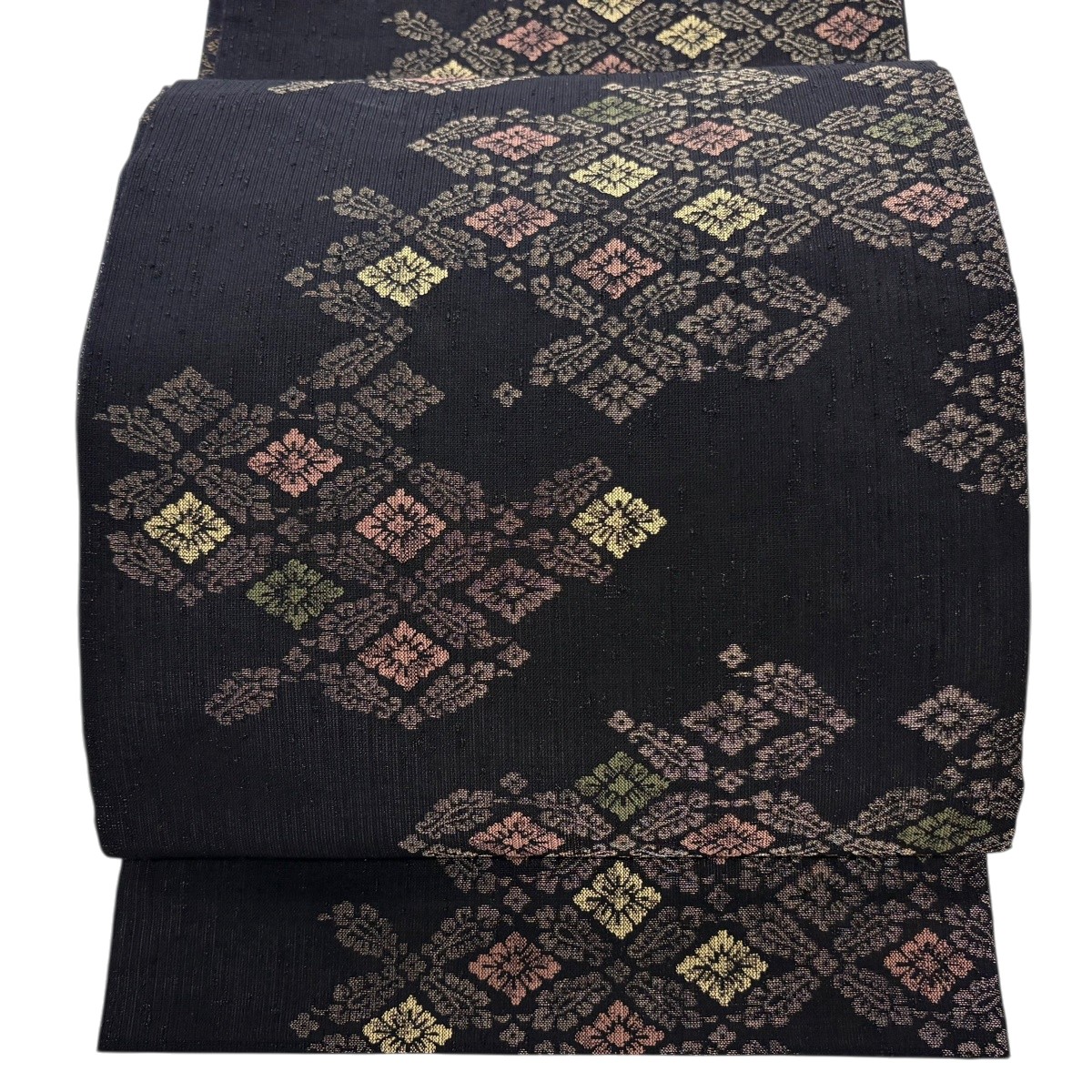 【美品】 袋帯 名品 草花 金糸 黒 六通 正絹 【中古】
