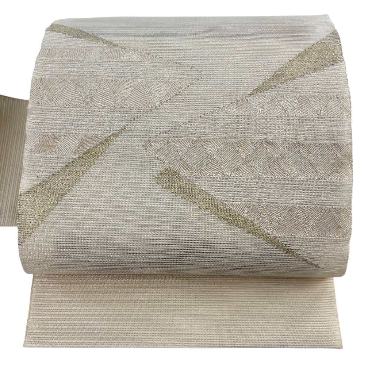 名古屋帯 秀品 夏帯 絽 八寸名古屋帯 トンネル仕立て 幾何学 金糸 クリーム 正絹 【中古】