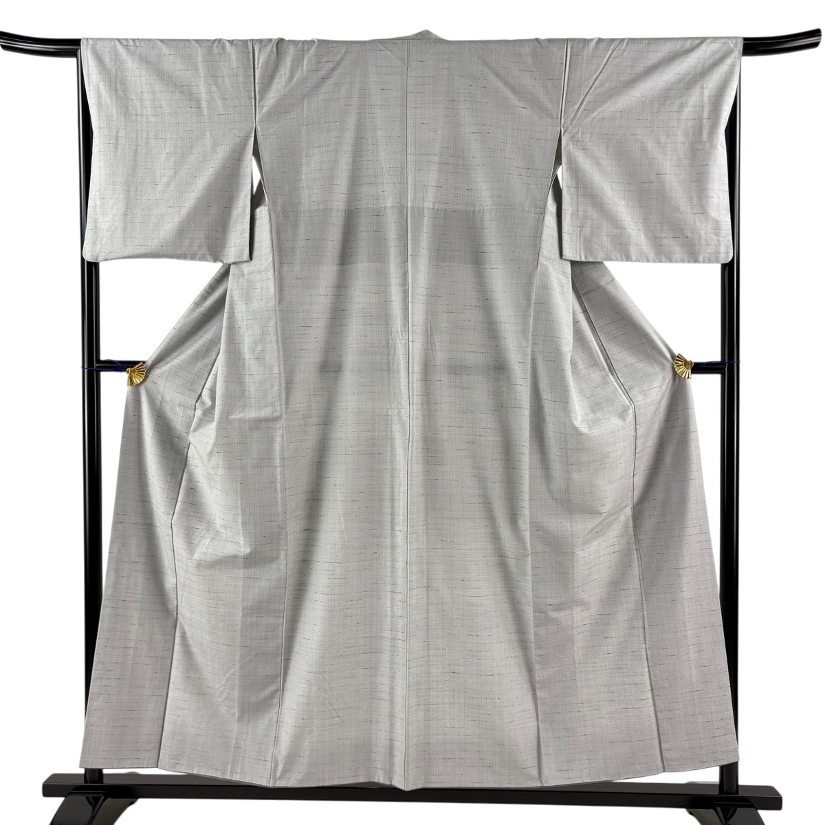 紬 身丈155.5cm 裄丈65.5cm M 袷 格子 灰色 正絹 秀品 【中古】