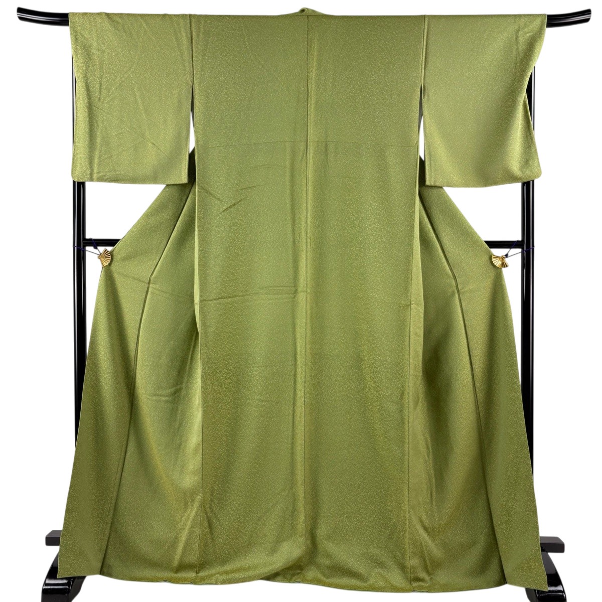 【美品】 小紋 身丈167.5cm 裄丈68cm L 袷 幾何学模様 よもぎ色 正絹 名品 【中古】