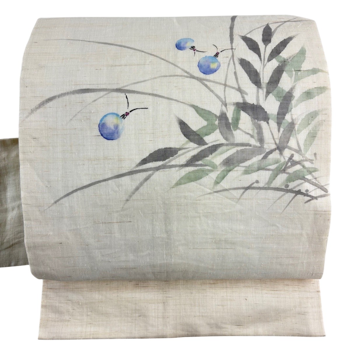名古屋帯 秀品 夏帯 紬地 蛍 葉柄 ベージュ 正絹 【中古】