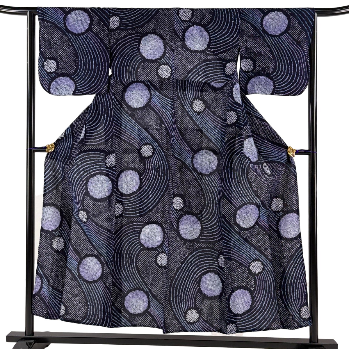 【美品】 浴衣 身丈151.5cm 裄丈63cm S 丸文 幾何学模様 紺色 綿 名品 【中古】