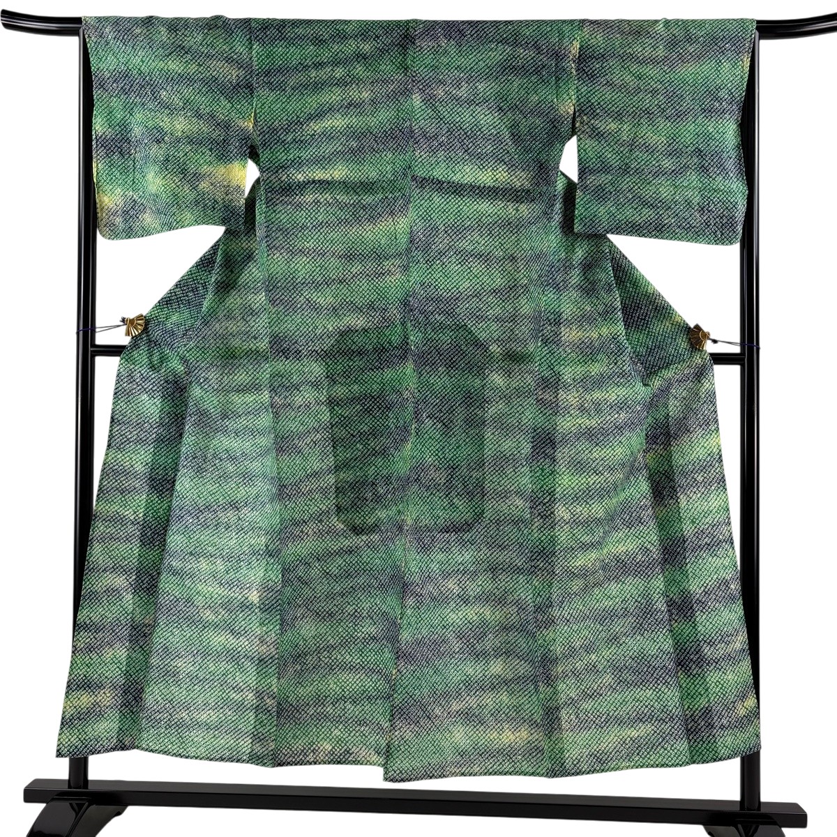 【美品】 浴衣 身丈151cm 裄丈65.5cm M 絞り浴衣 霞 ぼかし柄 緑 綿 名品 【中古】