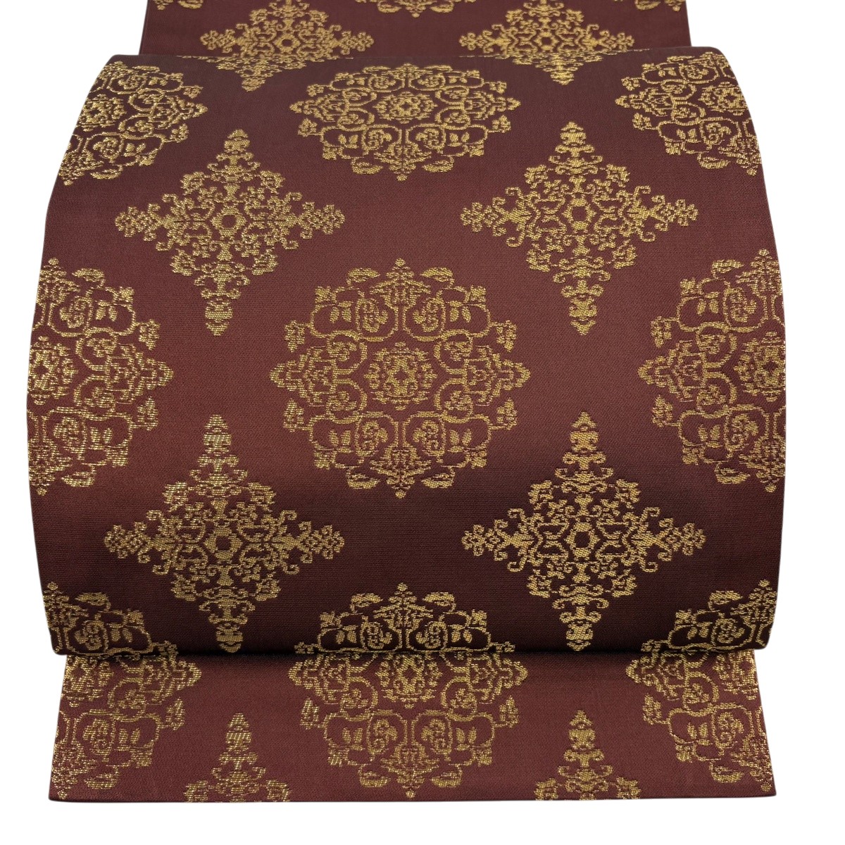 【美品】 袋帯 逸品 龍村晋 落款あり 御物天平唐花文錦 赤茶 全通 正絹 【中古】