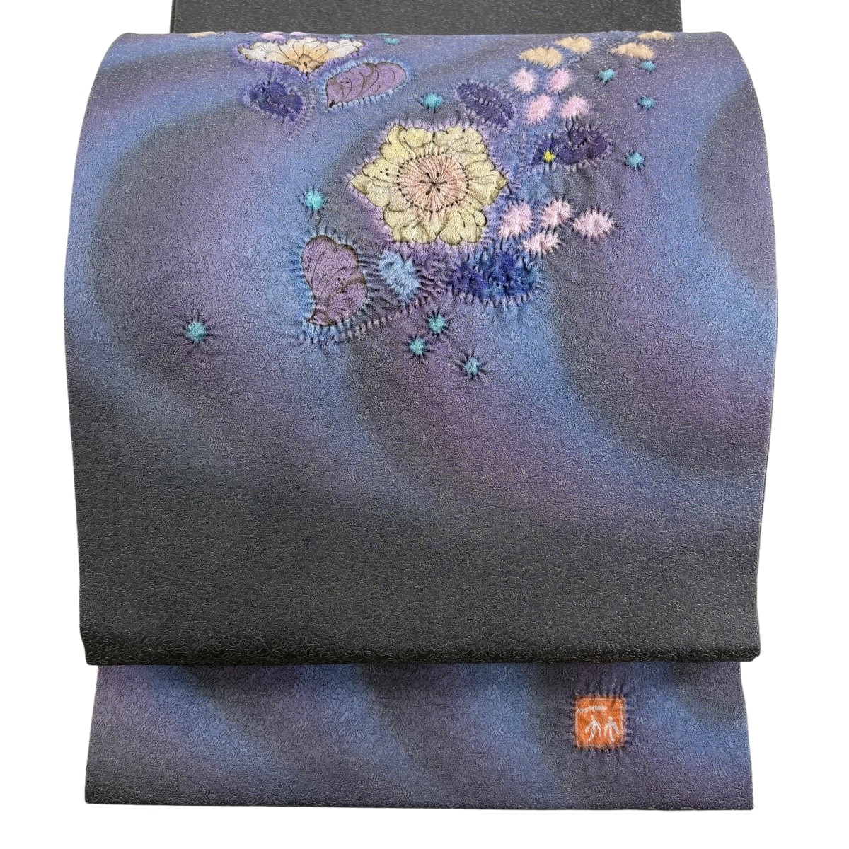 【美品】 袋帯 逸品 二代目 久保田一竹 落款あり 辻が花 霞 金通し ぼかし 青紫 お太鼓柄 正絹 【中古】