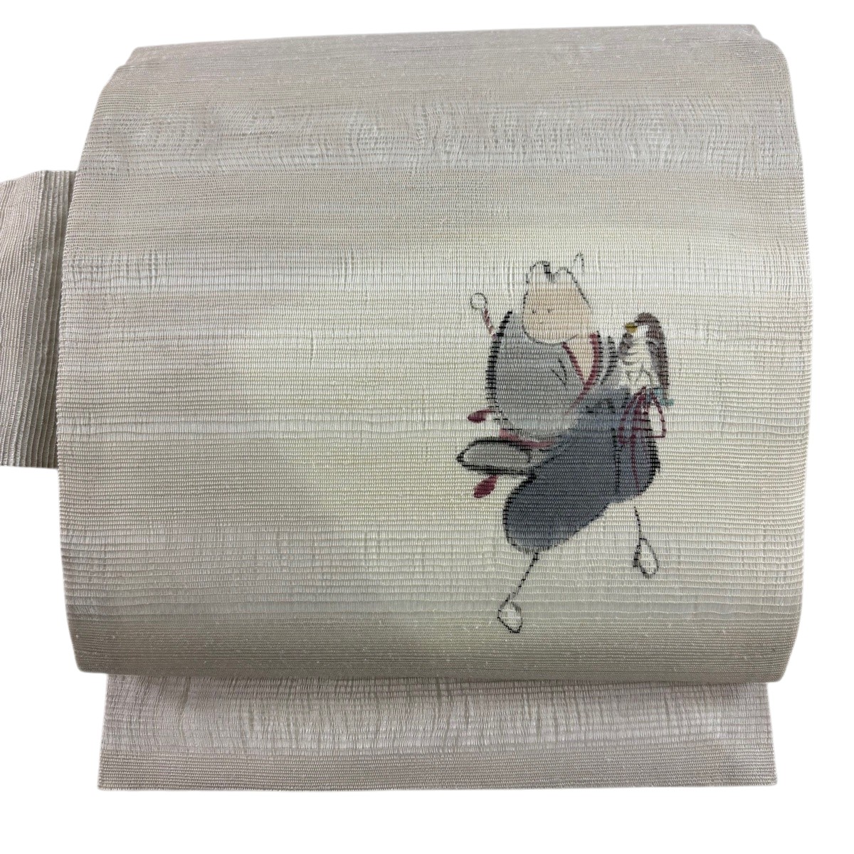 名古屋帯 秀品 夏帯 扇面 人物 ベージュ 正絹 【中古】