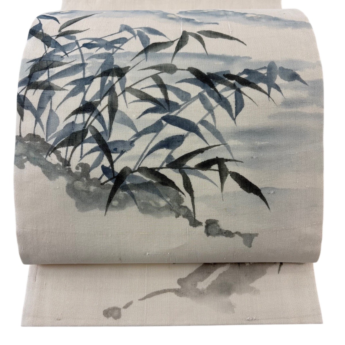 袋帯 秀品 夏帯 山並み 葉柄 クリーム お太鼓柄 正絹 【中古】