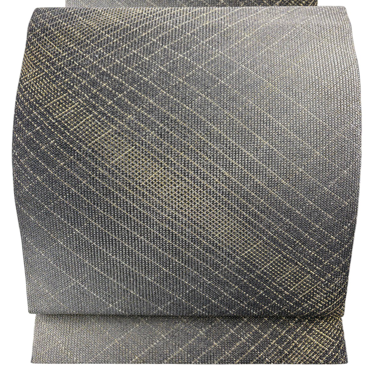【美品】 名古屋帯 秀品 松葉仕立て 八寸名古屋帯 斜縞 ぼかし柄 金銀糸 灰色 正絹 【中古】