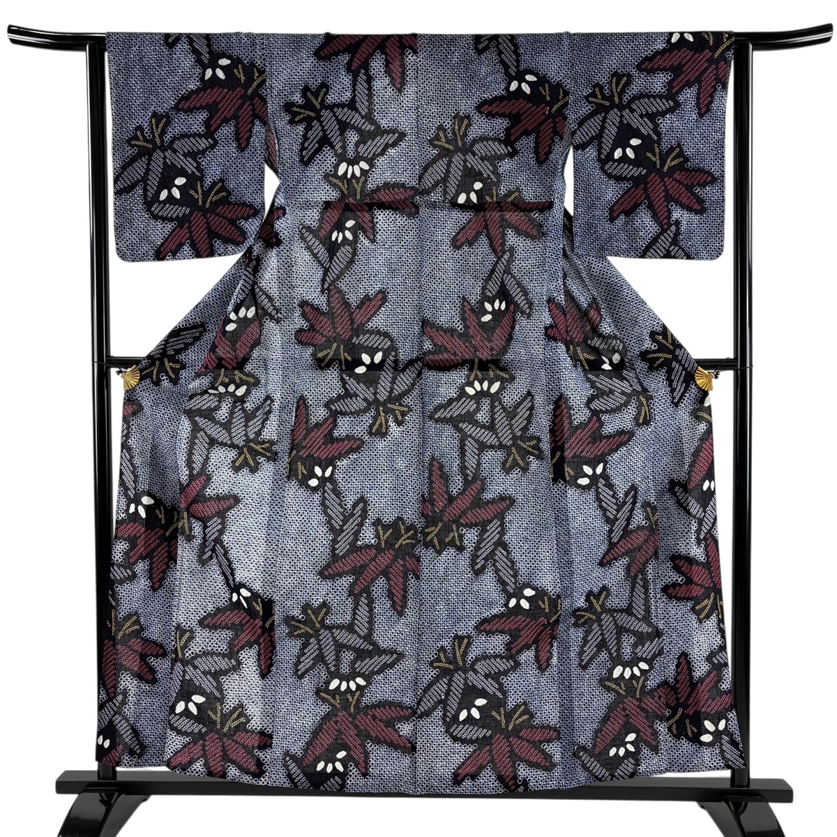 浴衣 身丈158cm 裄丈63cm S 絞り浴衣 笹 紺色 綿 名品 【中古】