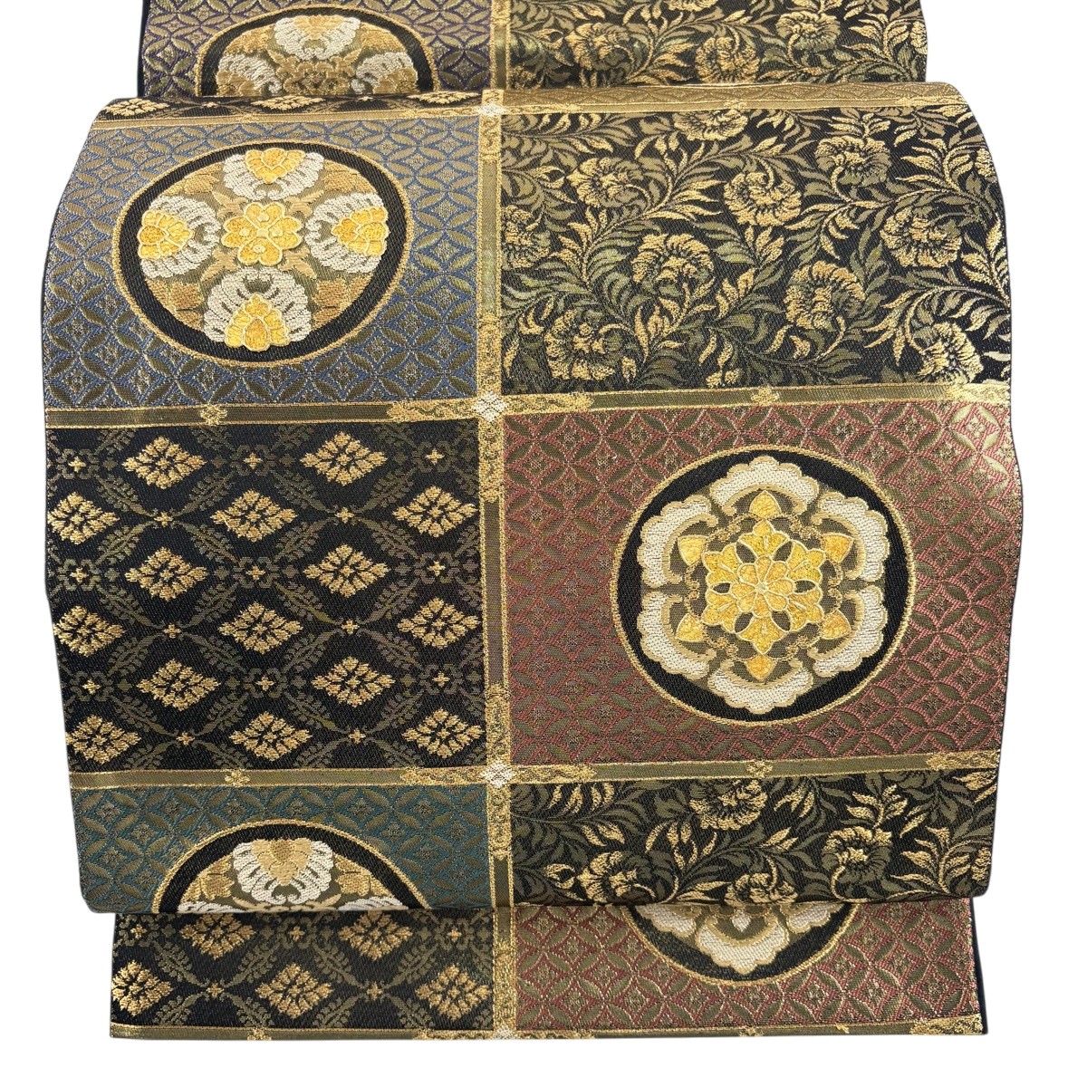 【美品】 袋帯 珠玉 じゅらく 名書きあり 先だつもの繭 華文 七宝 金糸 金彩 茶緑であること 六通 正絹 【中古】