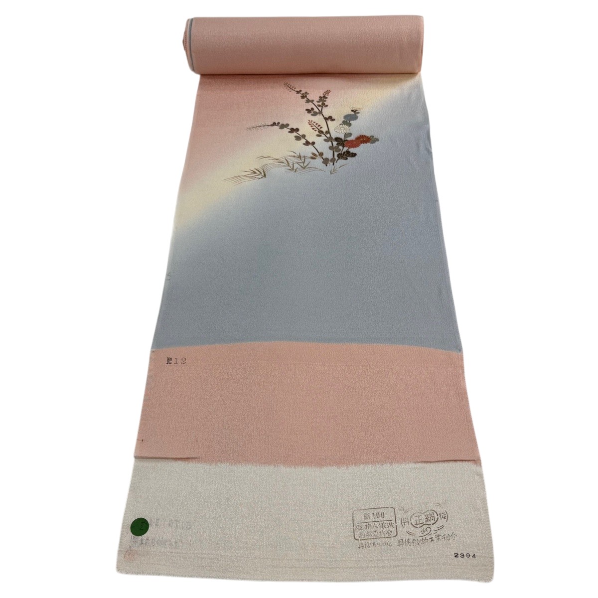 反物 秀品 付下げ 菊 萩 金彩 ぼかし サーモンピンク 正絹 【中古】