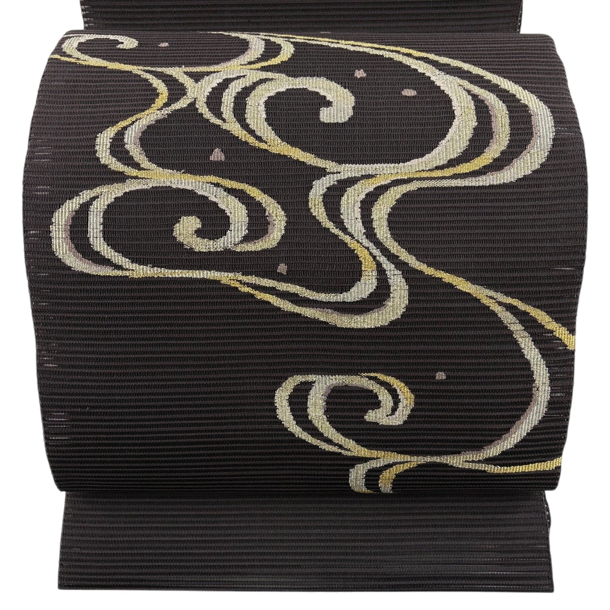 【美品】 名古屋帯 秀品 夏帯 絽 八寸名古屋帯 松葉仕立て 流水 金銀糸 焦茶色 正絹 【中古】