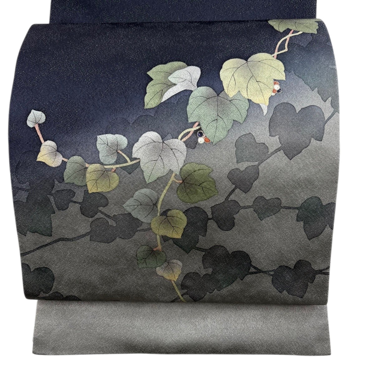 【美品】 袋帯 秀品 やまと 葉と実 銀糸 灰緑 お太鼓柄 正絹 【中古】