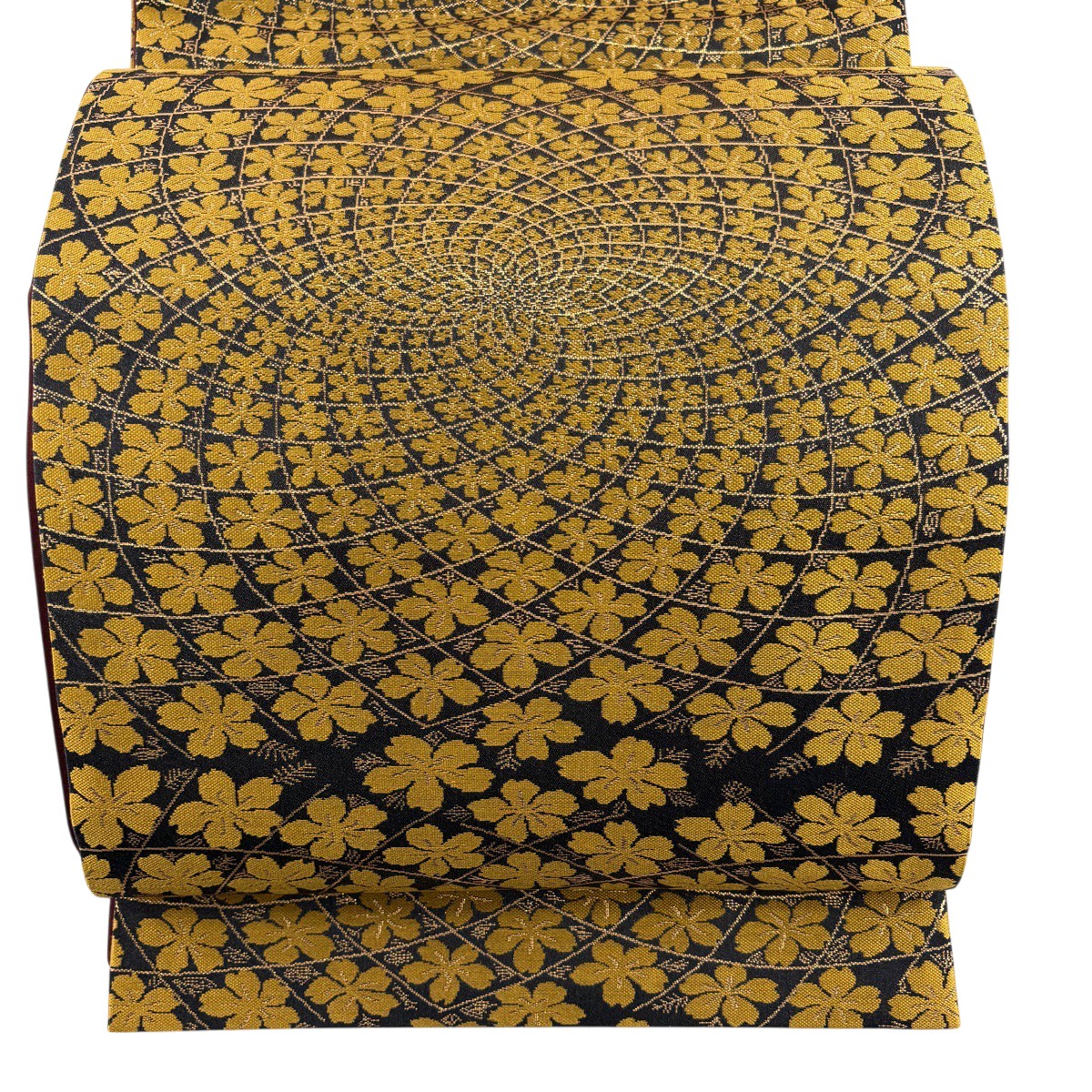 【美品】 袋帯 秀品 花 幾何学 箔 黒 全通 正絹 【中古】