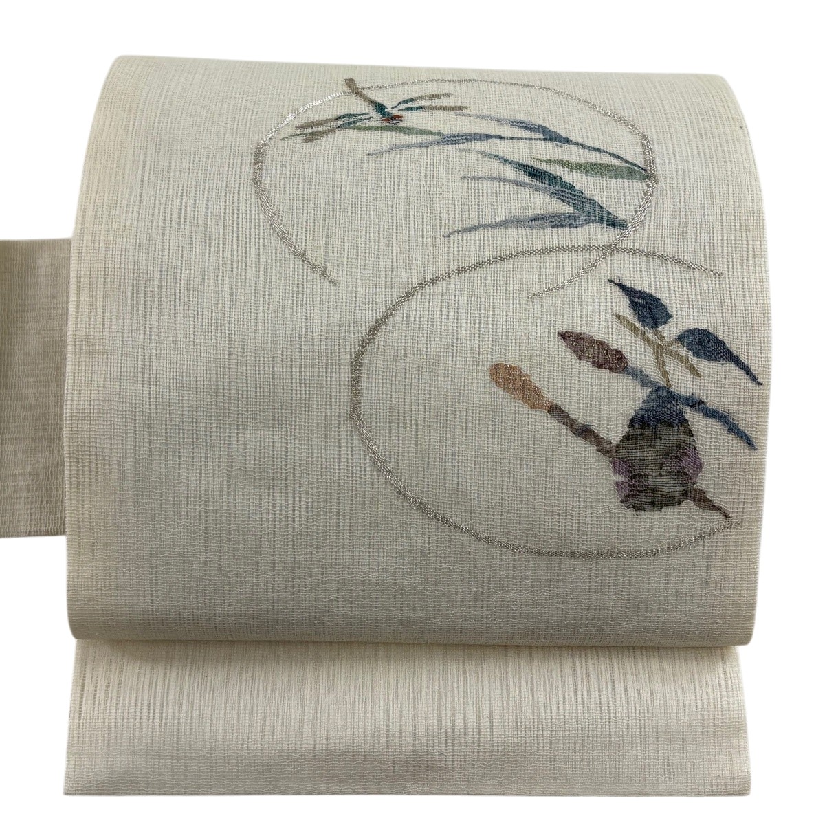 【美品】 名古屋帯 名品 夏帯 トンボ 葉柄 銀糸 クリーム 正絹 【中古】｜バイセル 店