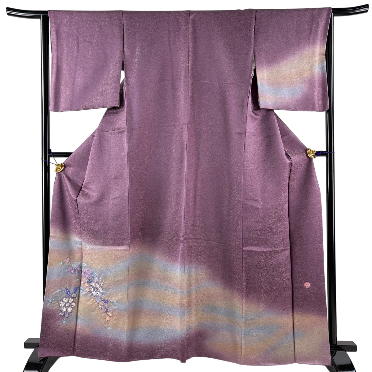 【美品】 付下げ 身丈163.5cm 裄丈64.5cm M 袷 久保田一竹工房 落款あり 辻が花 金通し 染め分け 紫 正絹 逸品 【中古】