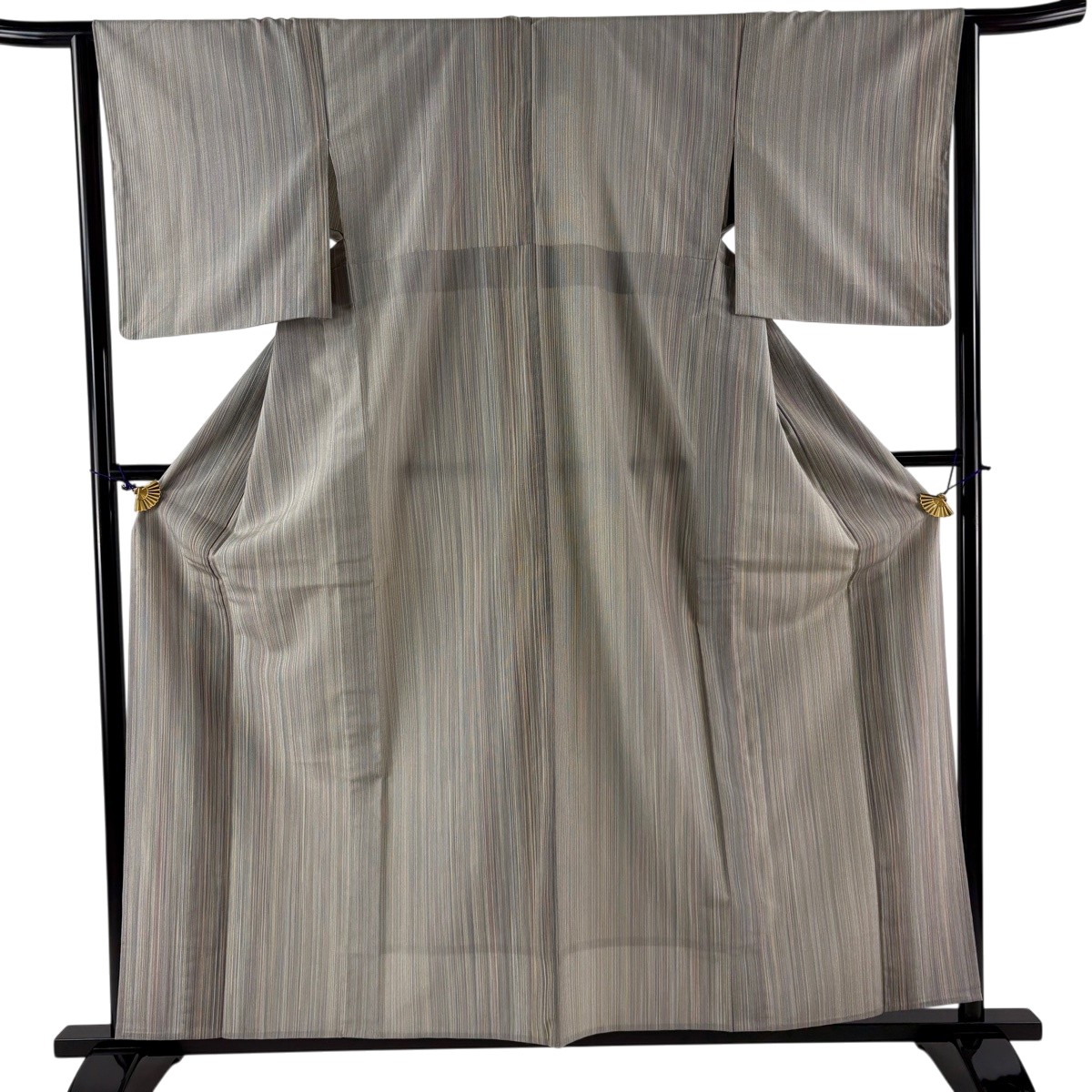 【美品】 紬 身丈158cm 裄丈63.5cm S 単衣 縞 灰色 正絹 名品 【中古】 15,914円
