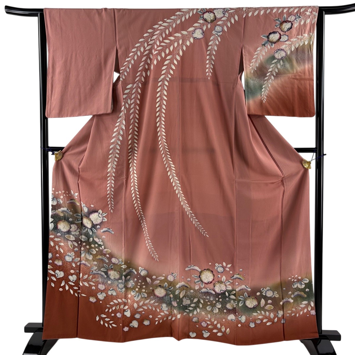 訪問着 身丈162cm 裄丈63cm S 袷 辻が花柄 金銀彩 ピンク 正絹 名品 【中古】