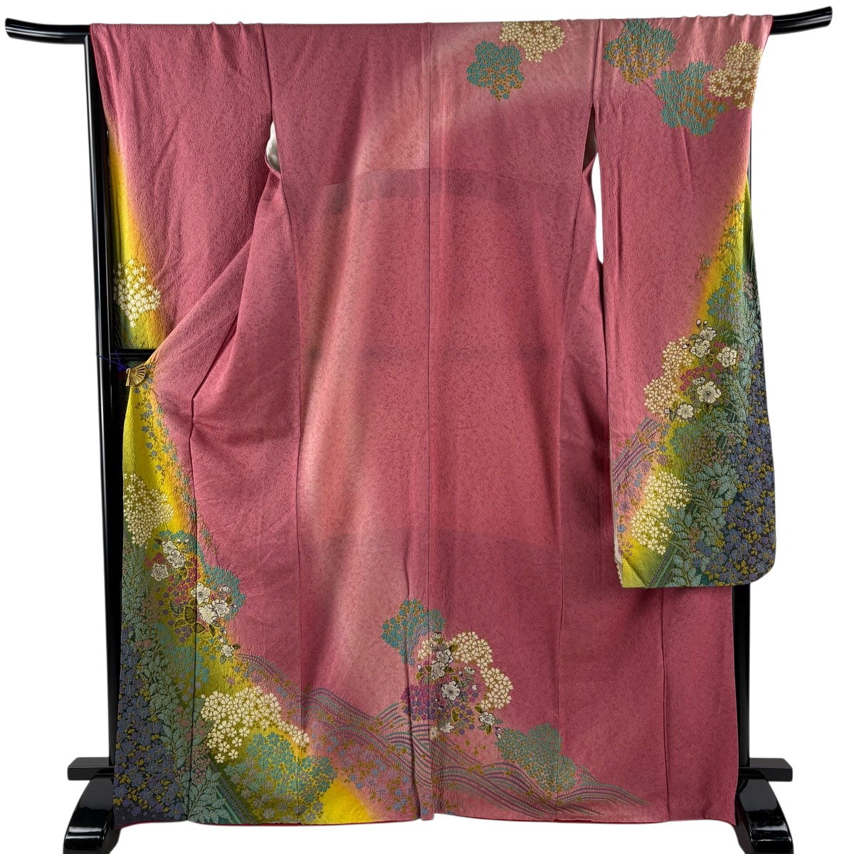 【美品】 振袖 身丈166.5cm 裄丈69cm L 袷 辻が花柄 桜 金通し 絞り ピンク 正絹 名品 【中古】