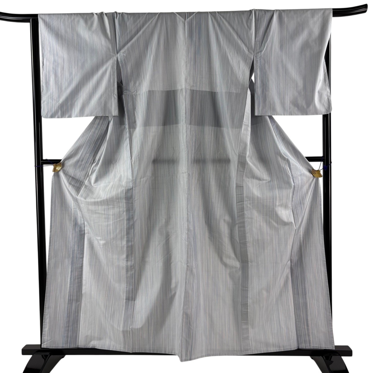 【美品】 大島紬 身丈159.5cm 裄丈67cm M 単衣 証紙あり 縞 青灰色 正絹 名品 【中古】