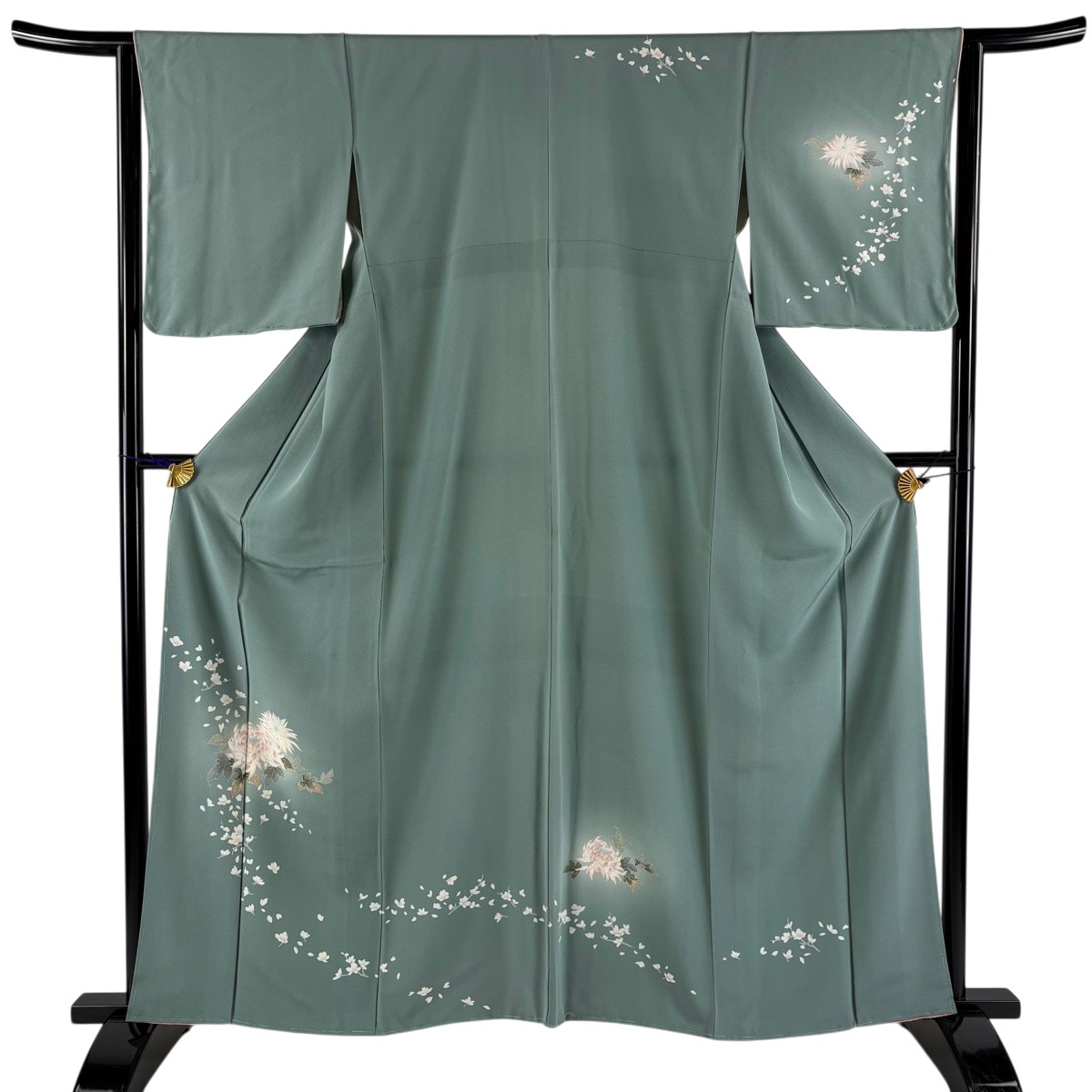 訪問着 身丈160.5cm 裄丈63cm S 袷 菊 枝花 ぼかし 薄緑 正絹 秀品 【中古】