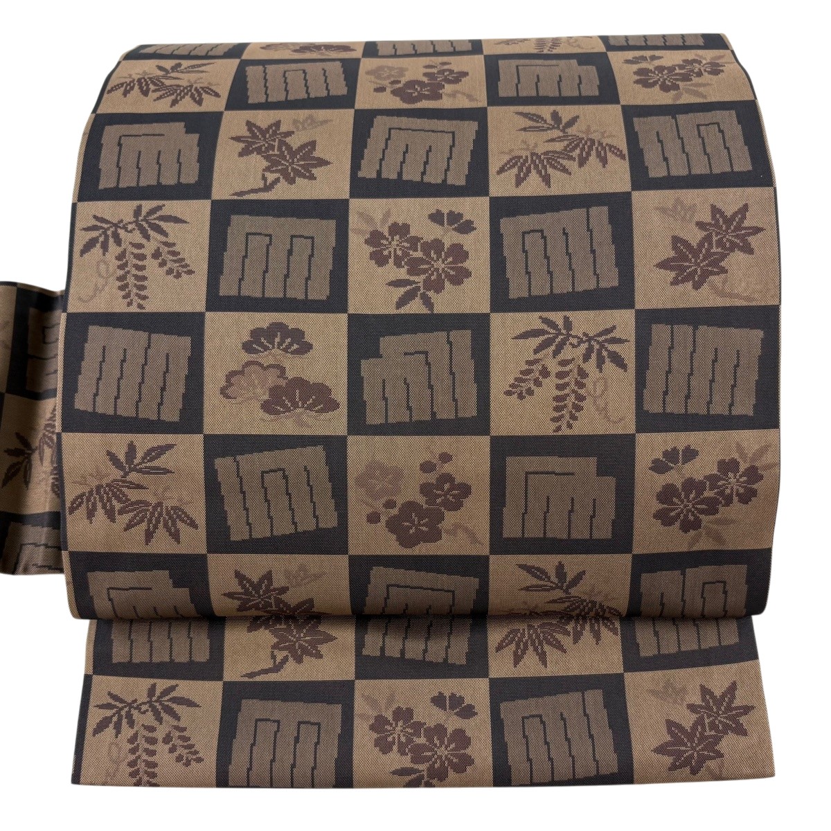 【美品】 名古屋帯 秀品 源氏香 松竹梅 薄茶色 正絹 【中古】