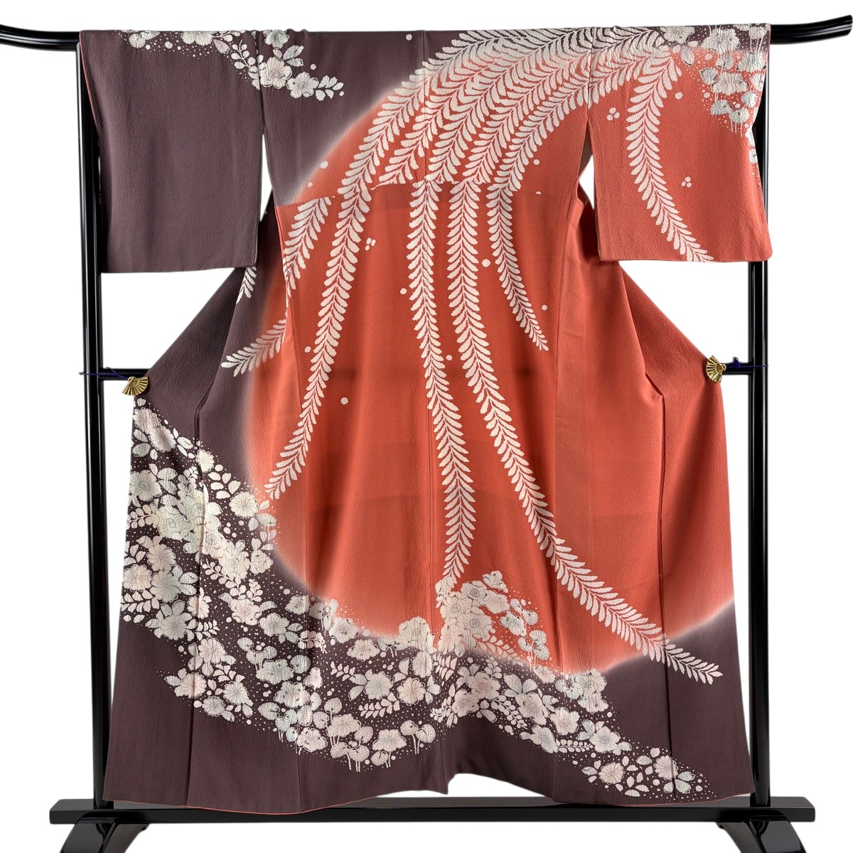 訪問着 身丈155cm 裄丈67cm M 袷 鈴乃屋 辻が花 染め分け 茶紫 正絹 名品 【中古】