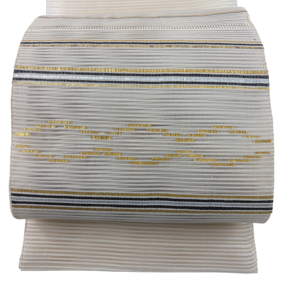 【美品】 名古屋帯 秀品 夏帯 絽 八寸名古屋帯 縞 幾何学模様 箔 ベージュ 正絹 【中古】 8,732円