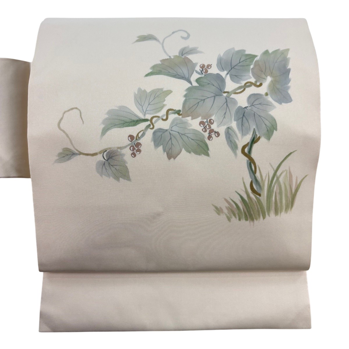 【美品】 名古屋帯 秀品 落款あり 葉と実 蔦 クリーム 正絹 【中古】