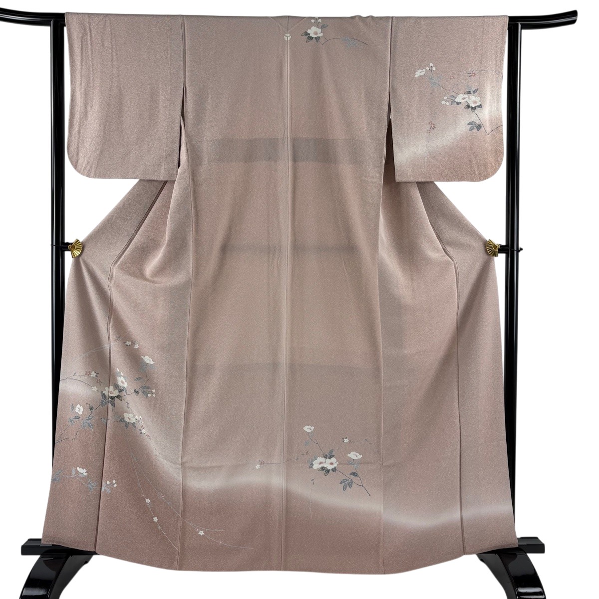 訪問着 身丈162.5cm 裄丈62.5cm S 袷 枝花 ぼかし ピンク 正絹 秀品 一つ紋 【中古】