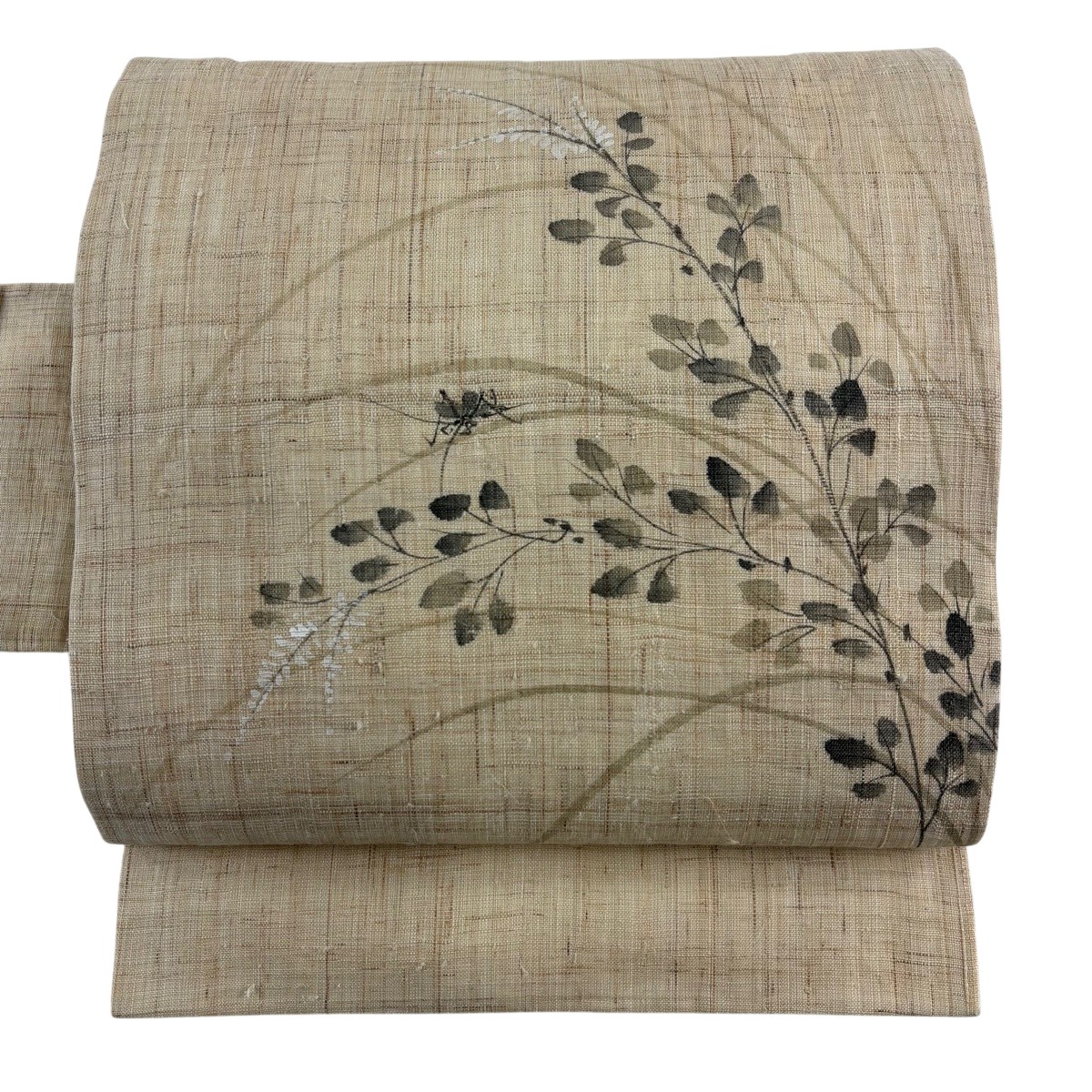 名古屋帯 名篇 萩 虫けら ベージュ 正絹 【中古】 msp50