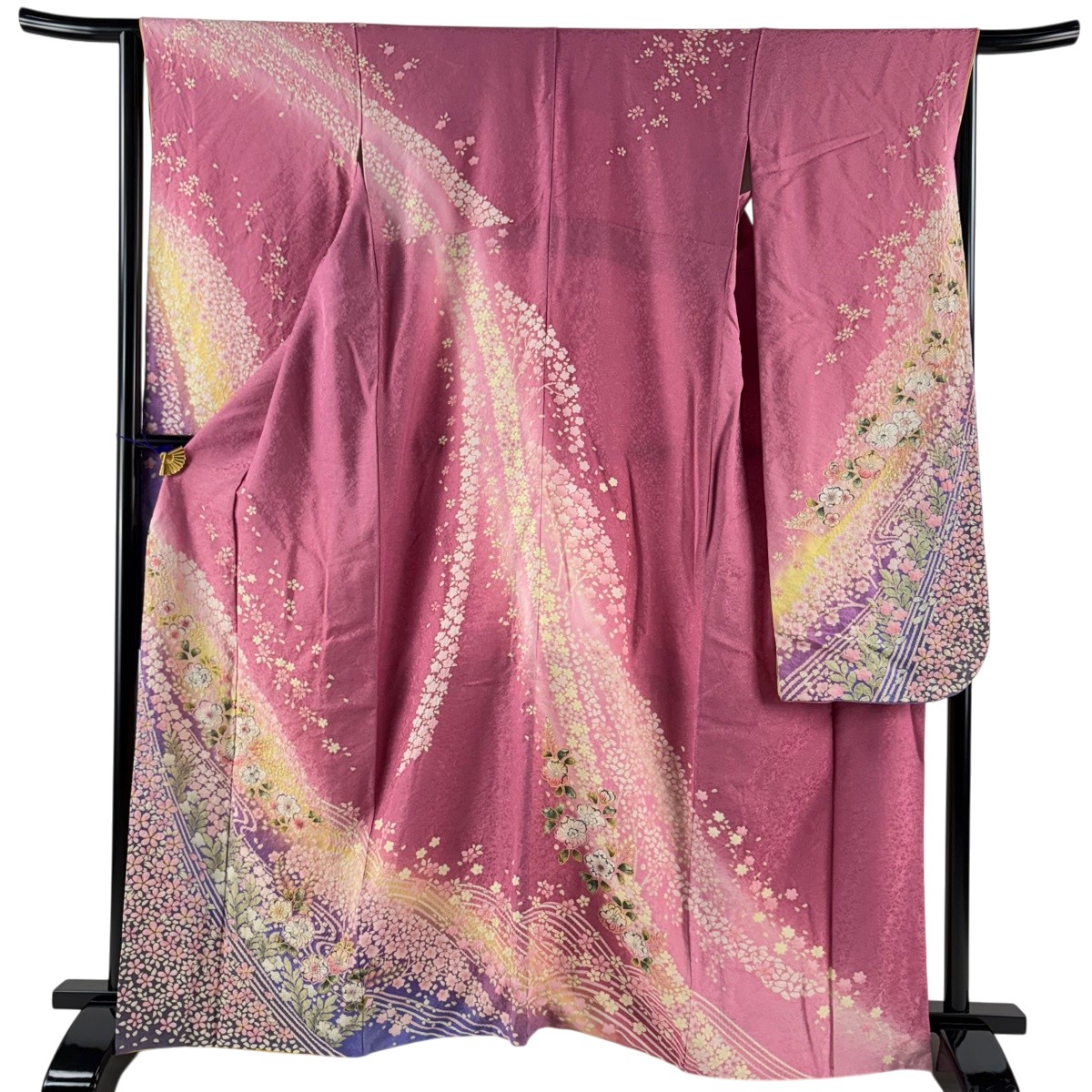 振袖 身丈164cm 裄丈66cm M 袷 桜 辻が花柄 金通し ぼかし ピンク 正絹 逸品 【中古】