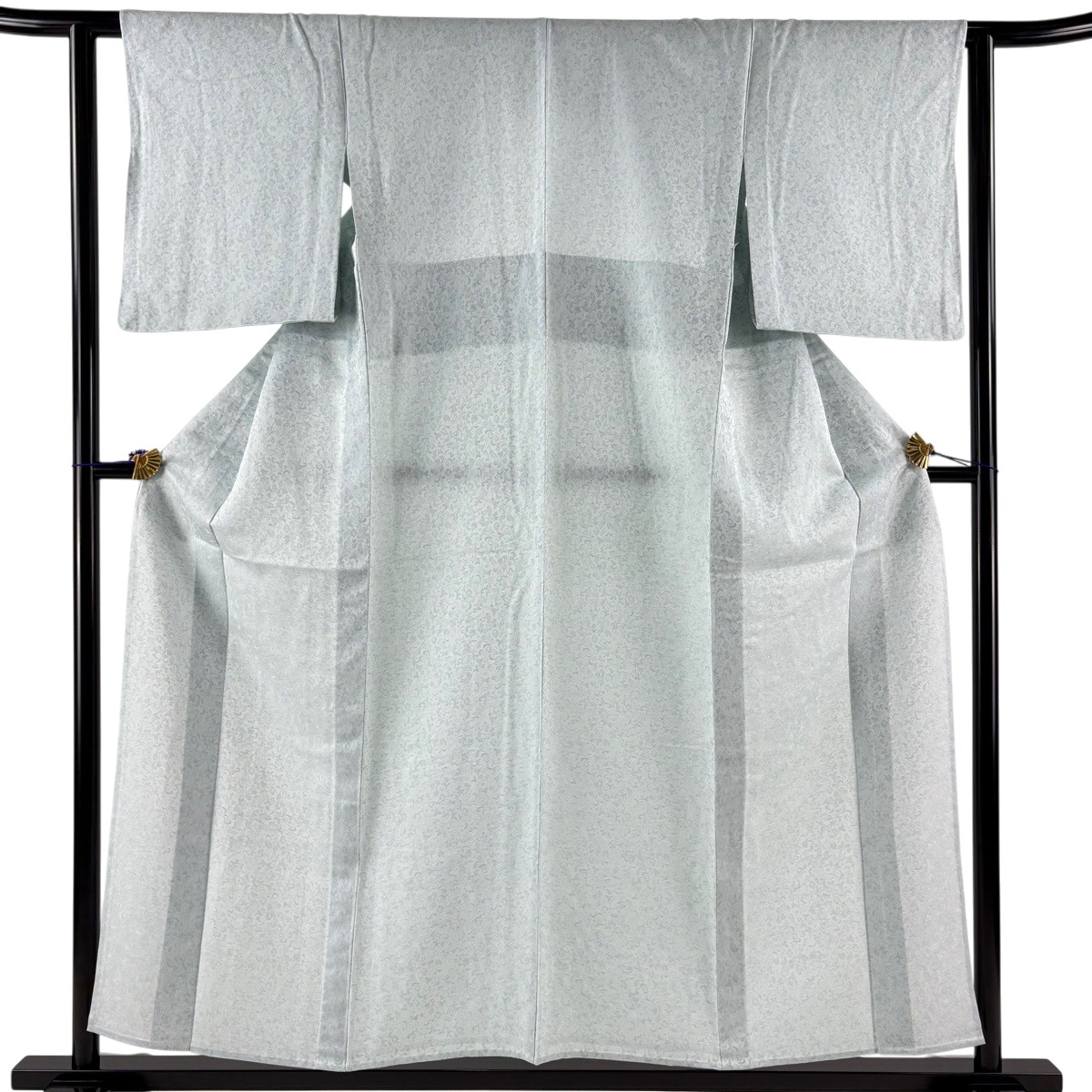【美品】 お召 身丈155cm 裄丈61.5cm S 単衣 草花 水色 正絹 逸品 【中古】