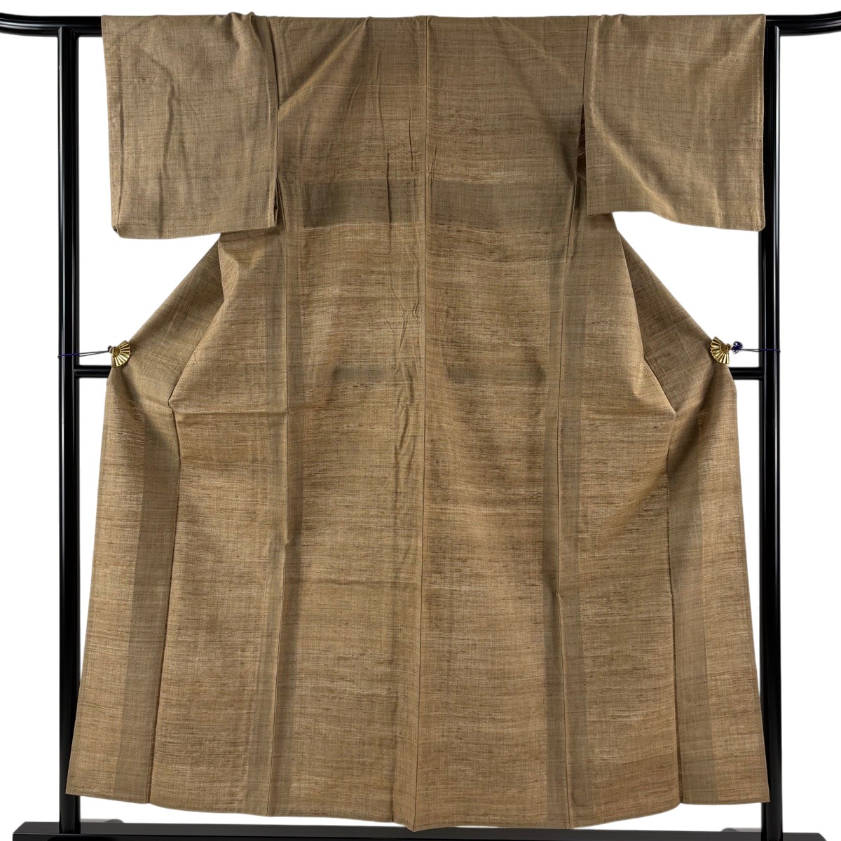 【美品】 紬 身丈153.5cm 裄丈63cm S 単衣 薄茶色 正絹 逸品 【中古】