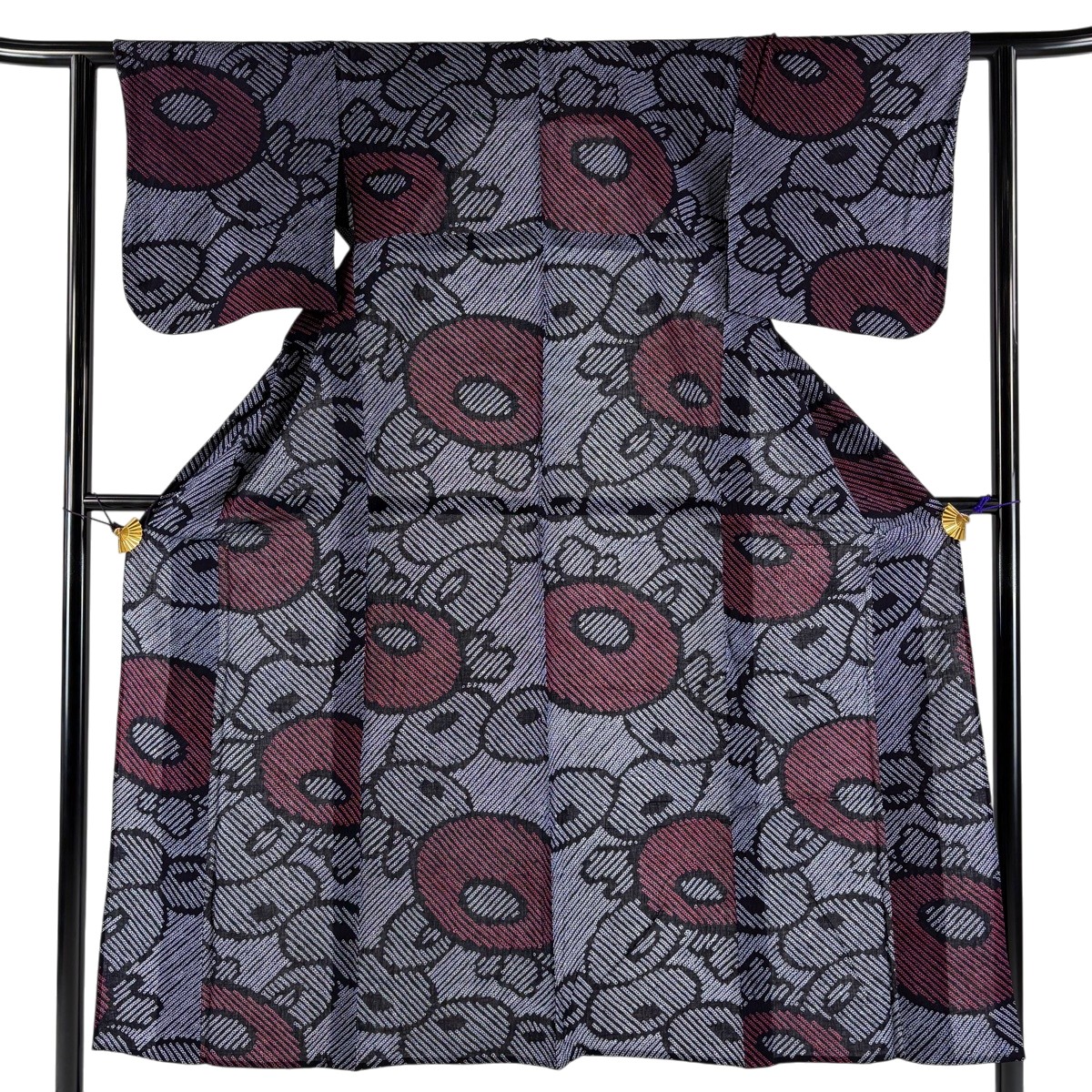 【美品】 浴衣 身丈149cm 裄丈61.5cm S 絞り浴衣 万寿菊 濃紺 綿 名品 【中古】