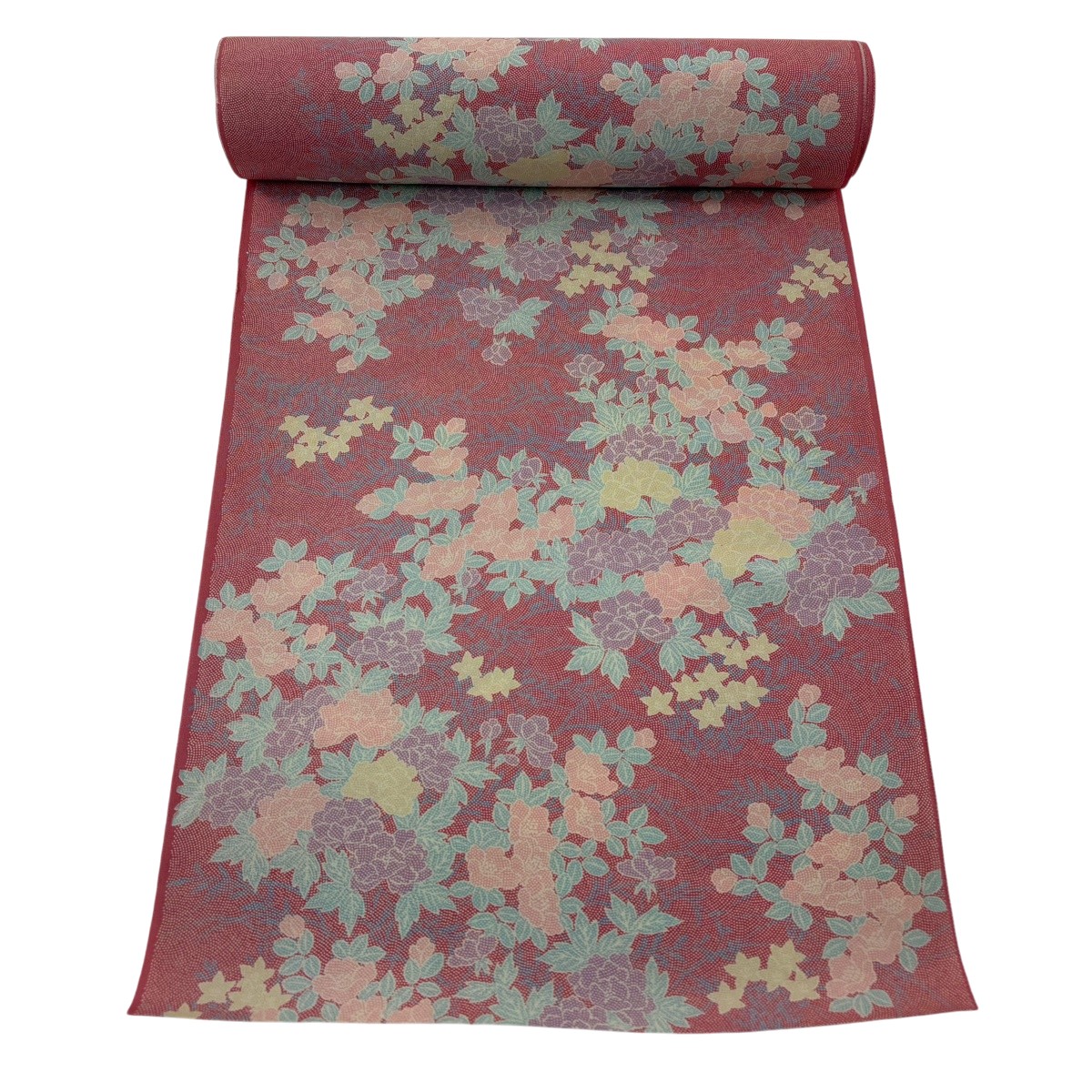 織り地 秀品 小紋 顕花植物 鮫 サクラ色 正絹 【中古】